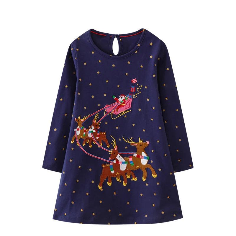 Little Maven Embroidered Cartoon Animal Dress – Cozy Cotton Outfit for Girls - JVMCL