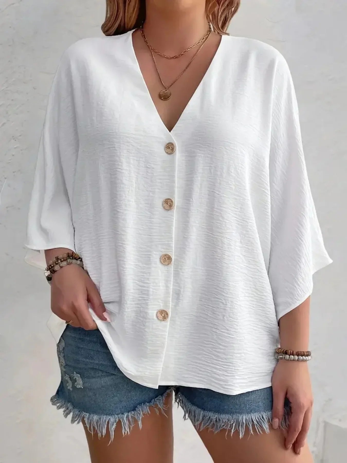Plus Size Women's V-Neck T-Shirt - Breathable Spring/Summer Casual
