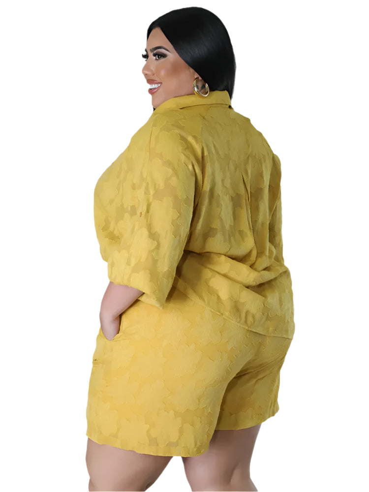 Plus Size Women's 2PC Set - Loose Shirt Top & Shorts Summer Outfits