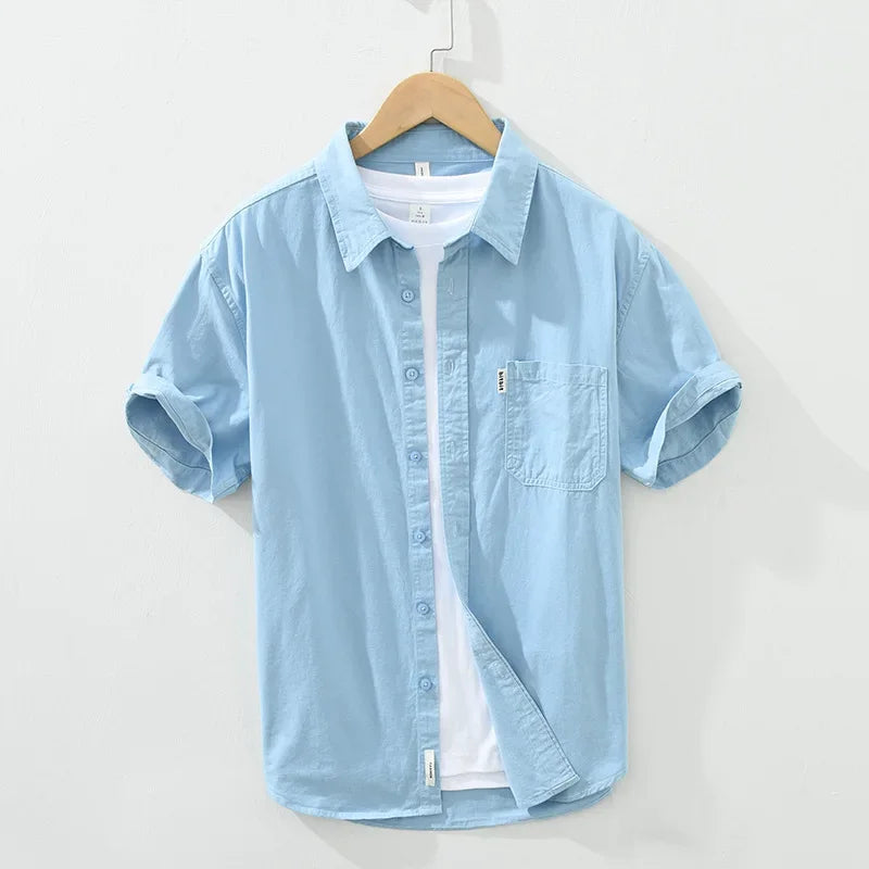 Men’s 100% Cotton Short Sleeve Shirt – Summer Lightweight Office Top