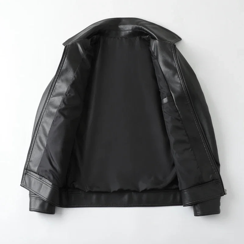 Men's Bomber Leather Jacket: Anti-Wind Lapel, Slim Fit Autumn Coat