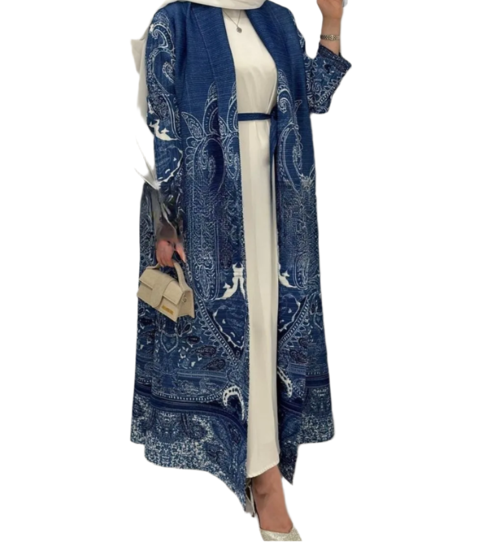 Women's Open Abaya – Pleated Stretch Maxi Cardigan Robe
