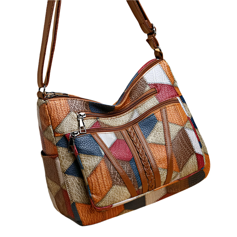 Women's Elegant Vintage Crossbody Bag: Trendy Patchwork Handbag