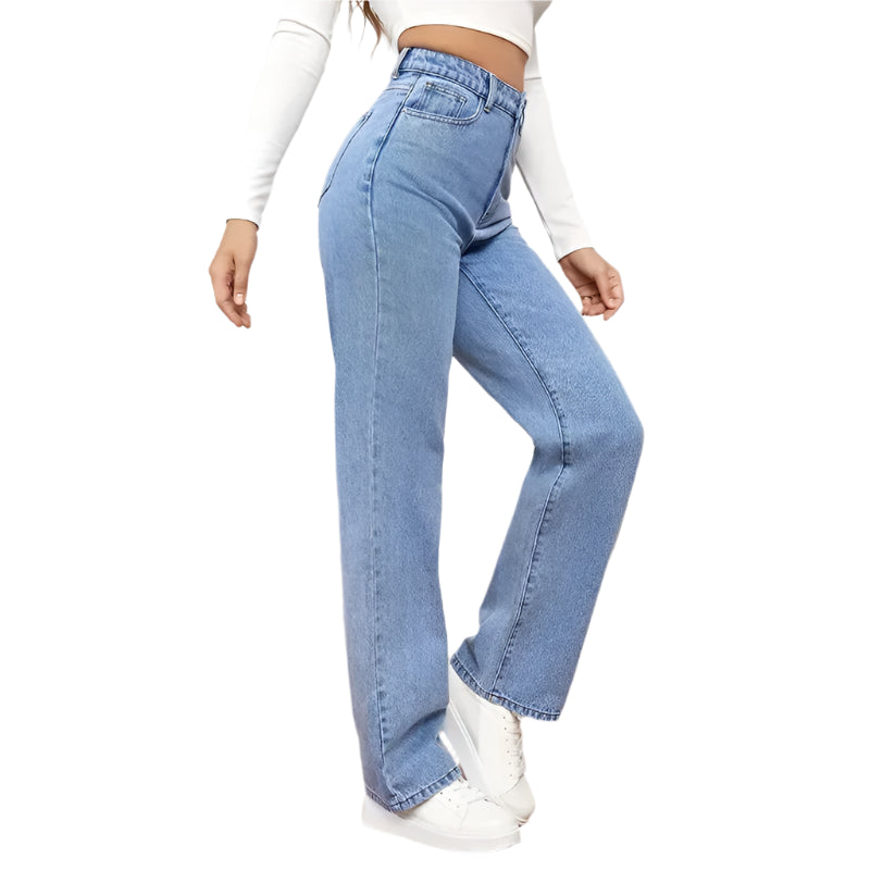 Women's Y2K Loose Straight Jeans - High Waist Ankle Length Denim-Look