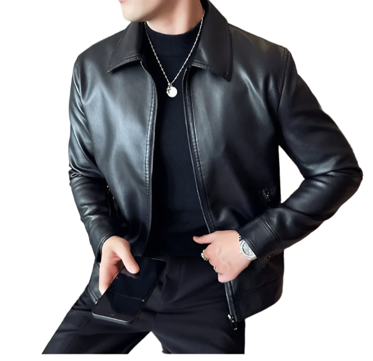 Men's Bomber Leather Jacket: Anti-Wind Lapel, Slim Fit Autumn Coat