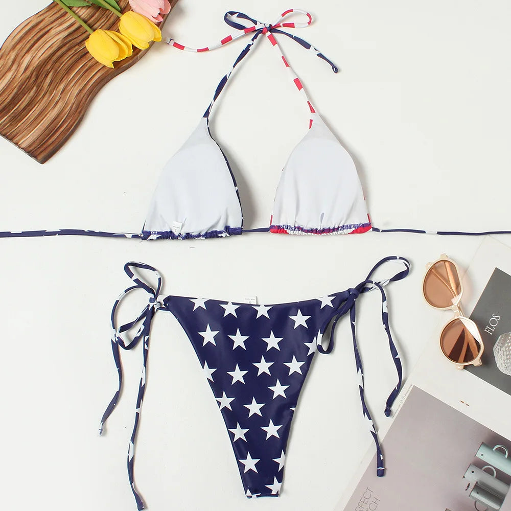Sexy USA Flag Print Beach Bikini Set – 2-Piece Lingerie Swimsuit