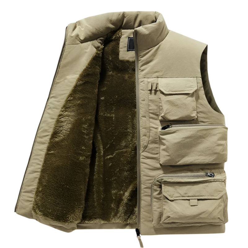 Men's Winter Fleece Tactical Cargo Vest – Thick Warm Work Waistcoat