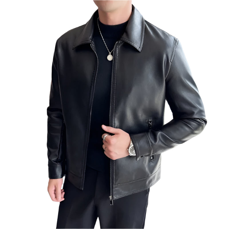Men's Bomber Leather Jacket: Anti-Wind Lapel, Slim Fit Autumn Coat