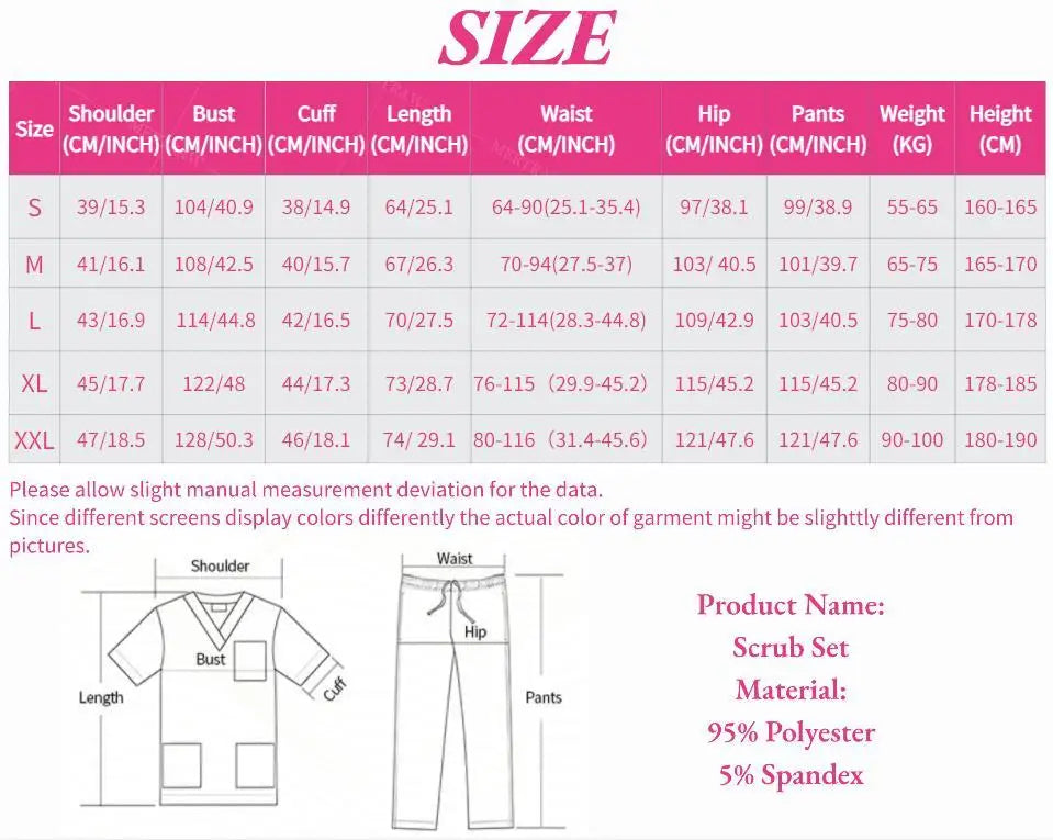 Plus Size Women's New Medical Scrubs Set - Pet Nurse & Salon Uniforms Chart