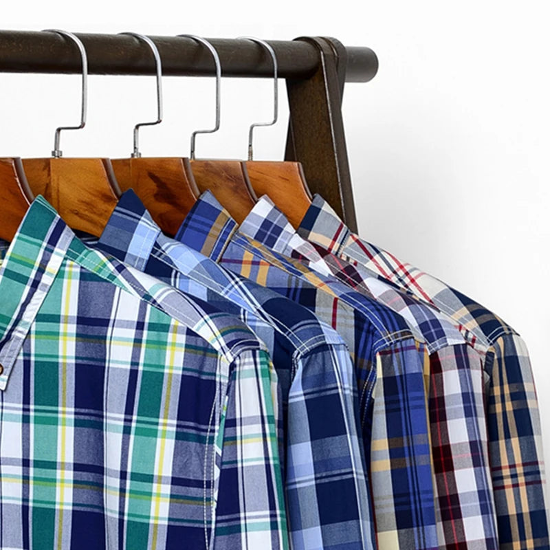 100% Cotton Slim Fit Plaid Shirt – Formal Long-Sleeve Office Casual Shirt for Men