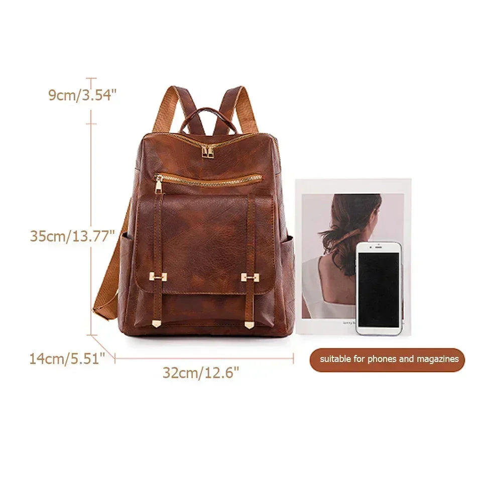 Vintage Leather Women’s Backpack – Fashionable Daily Commute & Travel Daypack