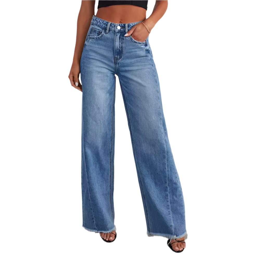 Women’s Straight Floor-Length High Waist Spliced Jeans