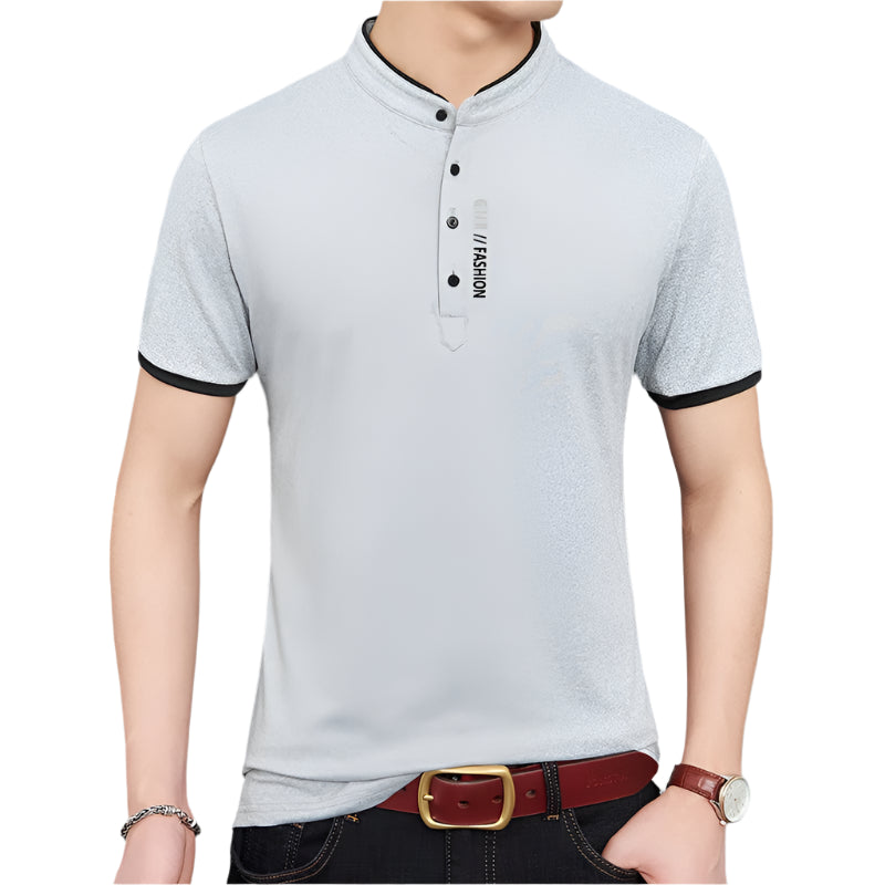 Men’s Stand-Up Collar Solid Color T-Shirt – Breathable Summer Casual Top