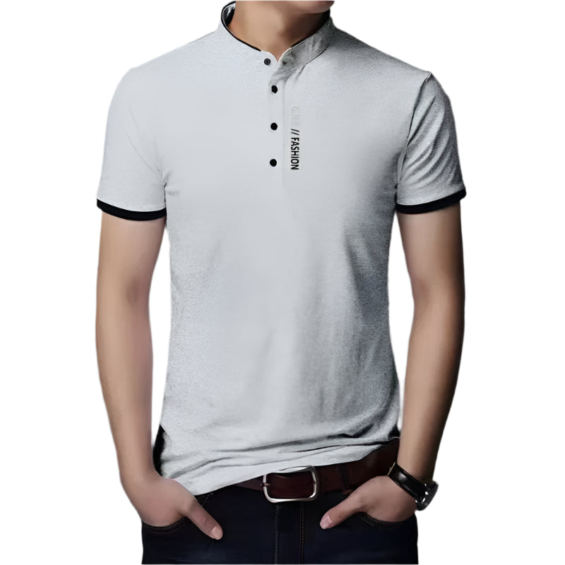 Men’s Stand-Up Collar Solid Color T-Shirt – Breathable Summer Casual Top