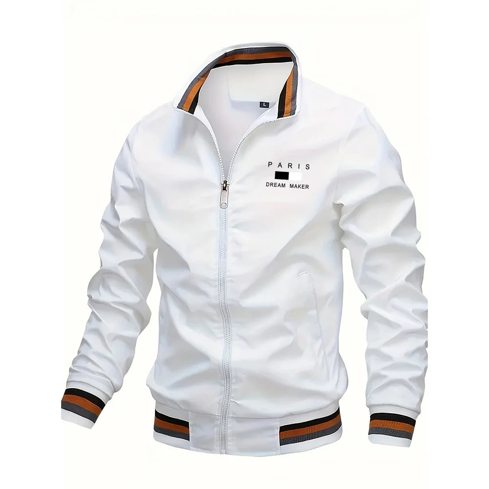 White jacket with 'Paris Dream Maker' text on a white background