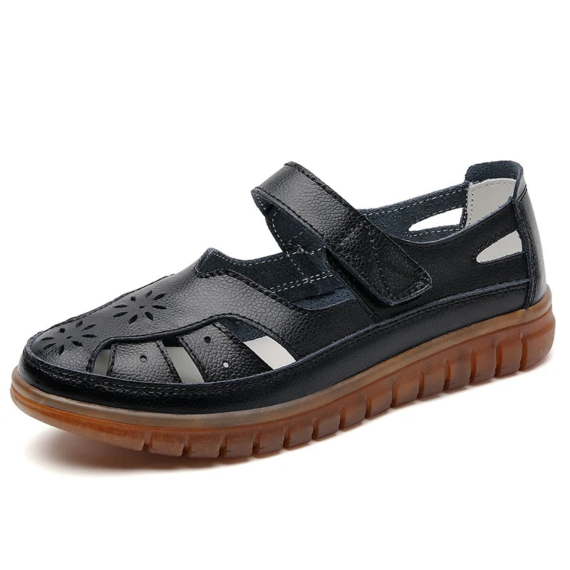 Women's Breathable Leather Sandals: Non-Slip Casual Roman Style