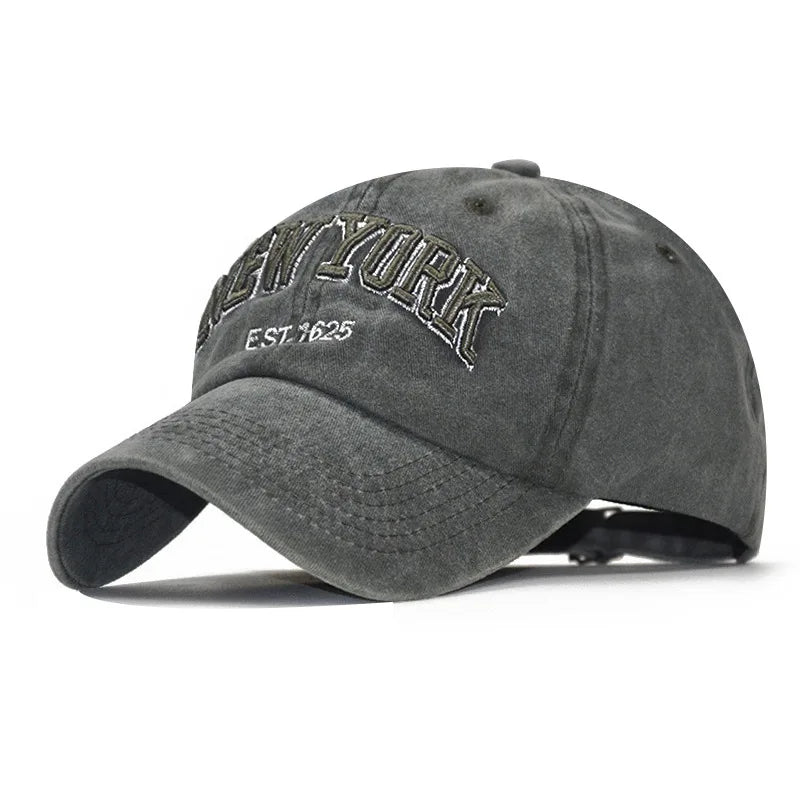 Unisex Retro Wash Cotton Baseball Cap – “NEWYORK” Embroidered Hip Hop Sun Hat