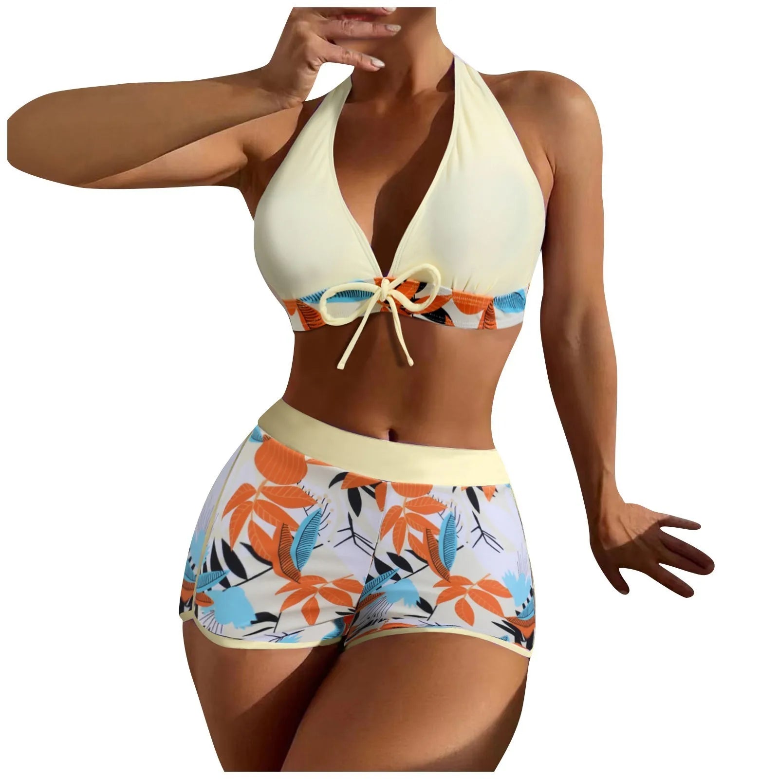 High Waist Plant Print Bikini Set – 2-Piece Swimwear for Women