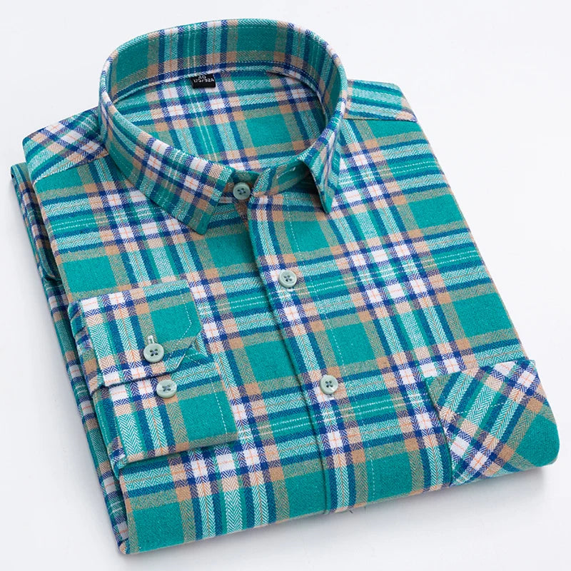 Men’s Flannel Plaid Shirt – 100% Cotton Slim Fit Casual Spring Wear