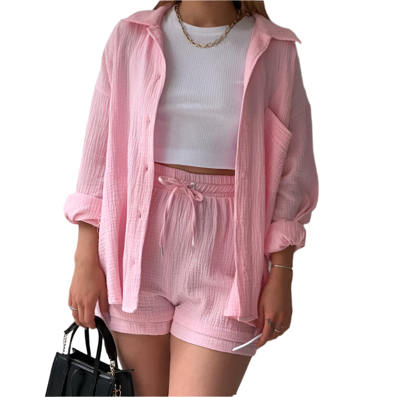 Women's Casual Shirt & Shorts Suit - Full Sleeve Spring/Summer Set