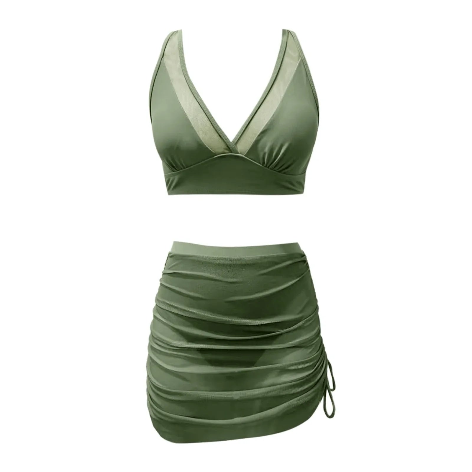 Sexy V-Neck Swimsuit: Women's High Waist Two-Piece with Swim Skirt