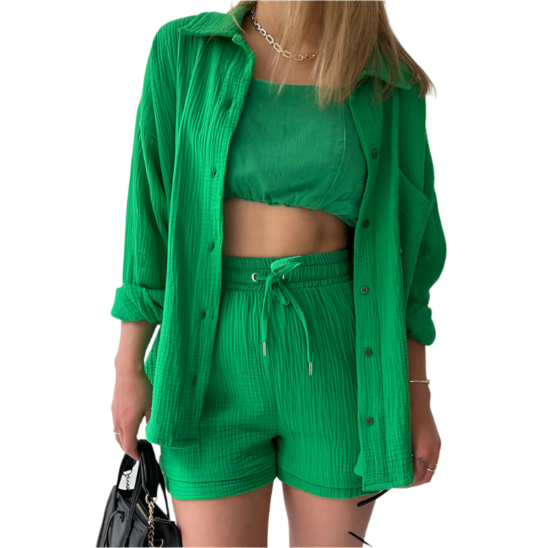 Women's Casual Shirt & Shorts Suit - Full Sleeve Spring/Summer Set