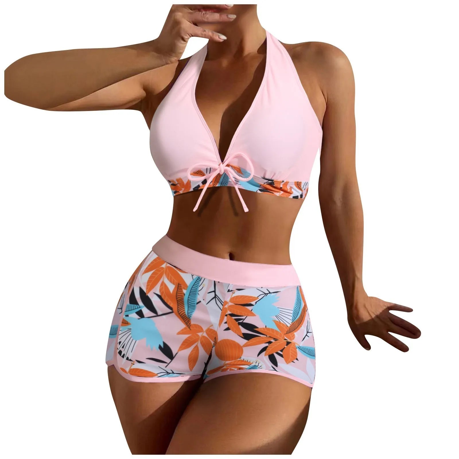 High Waist Plant Print Bikini Set – 2-Piece Swimwear for Women