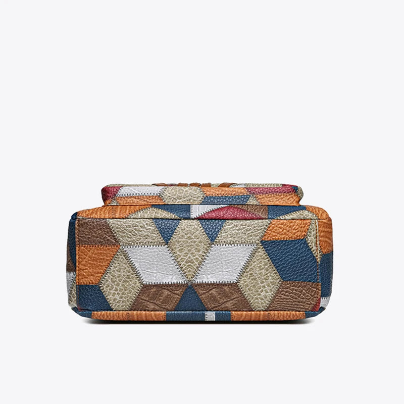 Women's Elegant Vintage Crossbody Bag: Trendy Patchwork Handbag