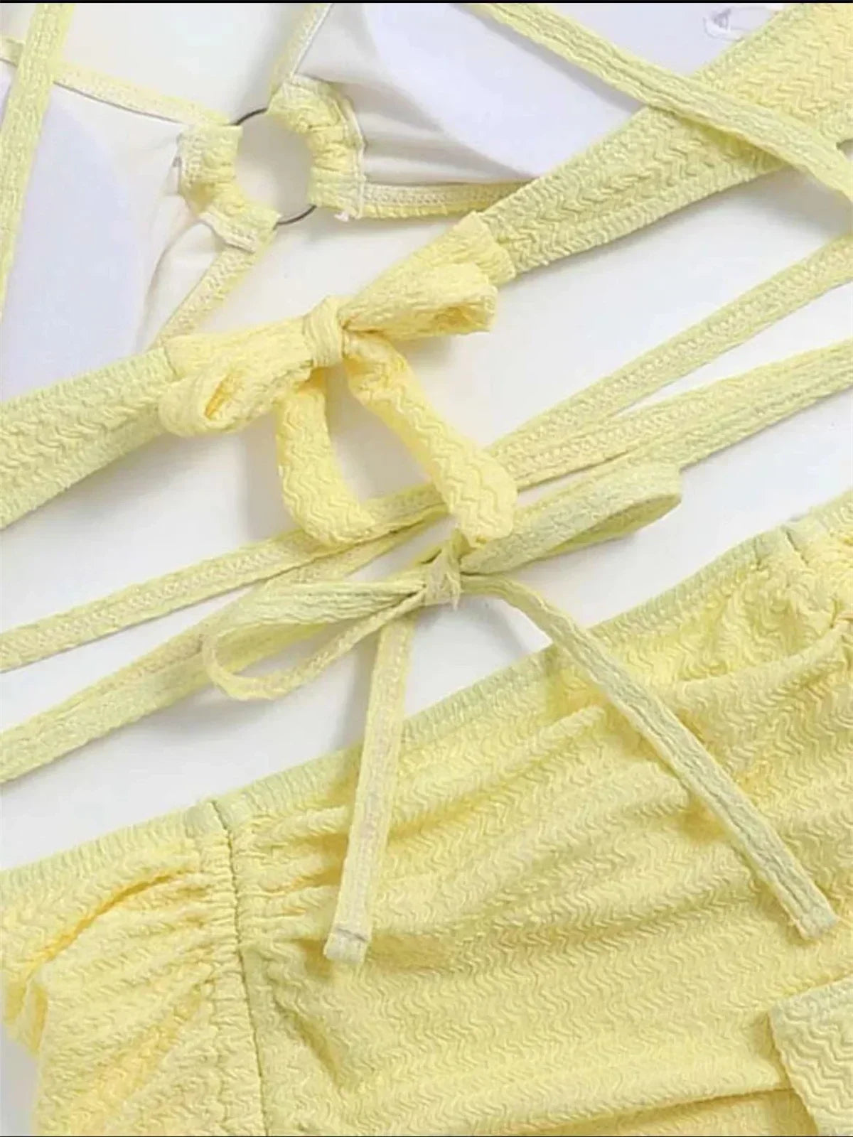 3PC Halter Ring Linked Criss Cross Swimsuit