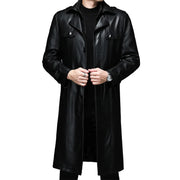 Men’s Long Leather Winter Coat – Warm Plush Lined Casual Trench Jacket
