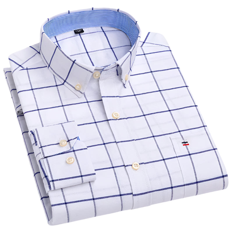 Men’s 100% Cotton Plaid Oxford Shirt – Smart Casual Plus Size 7XL