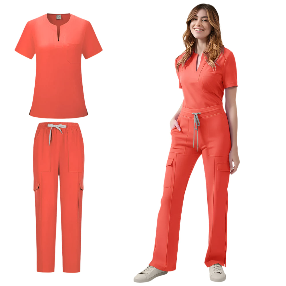 Women's Medical Scrubs Uniform Set - Pocket Top & Pants for Work
