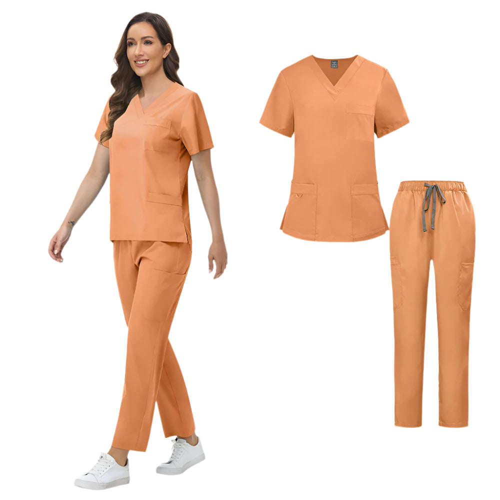 Unisex Medical Scrubs Set: Short Sleeve V-Neck Top & Pants Workwear