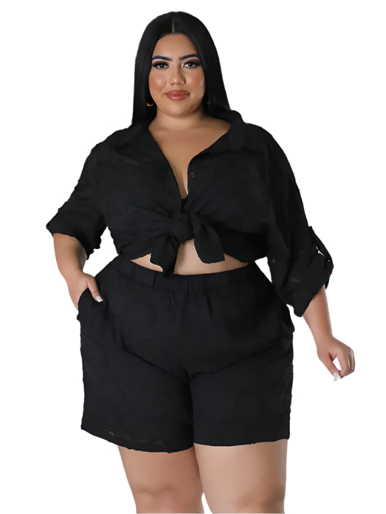 Plus Size Women's 2PC Set - Loose Shirt Top & Shorts Summer Outfits
