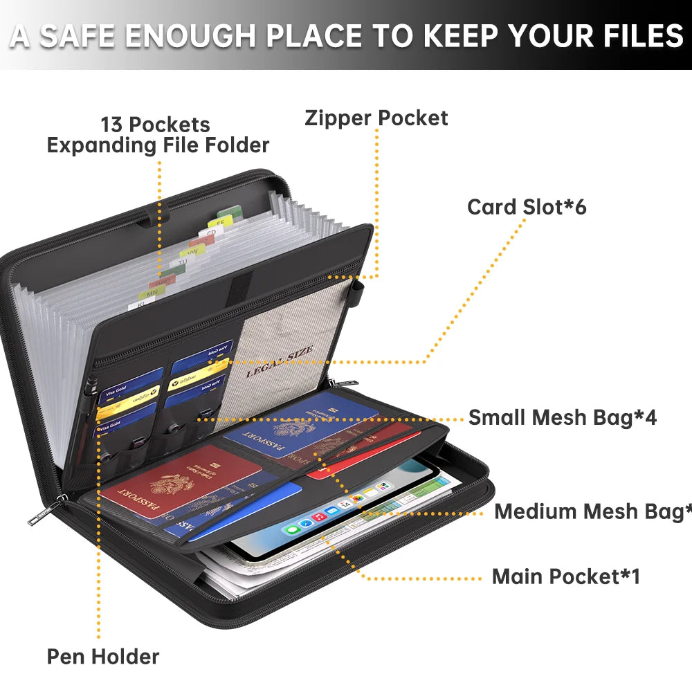 Fireproof Portable Folder: Multifunctional 12-Page Document Organizer