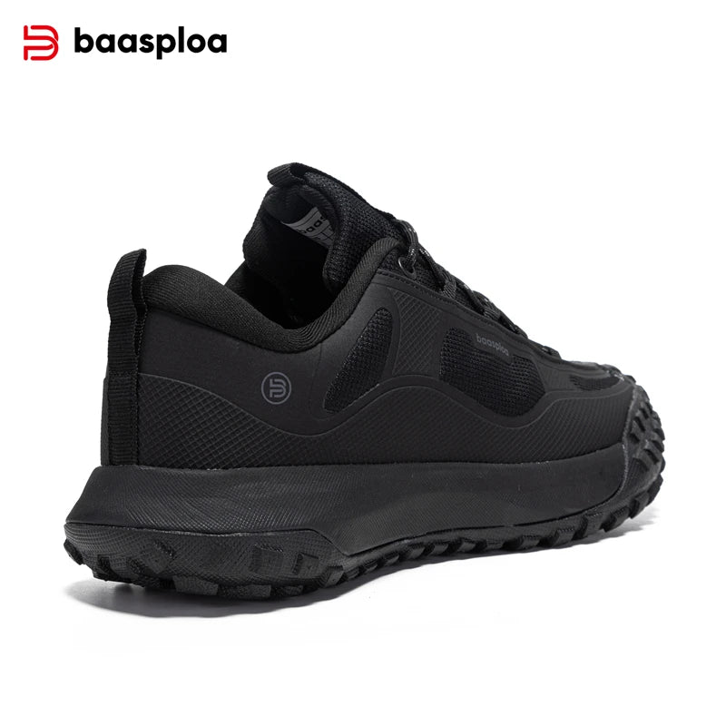 Black sneaker with 'baasploa' branding on a white background