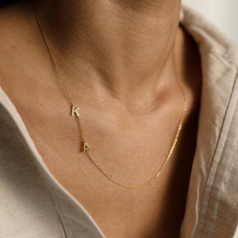 Minimalist Sideways Initial Name Custom Necklace Perfect Gift For Mom