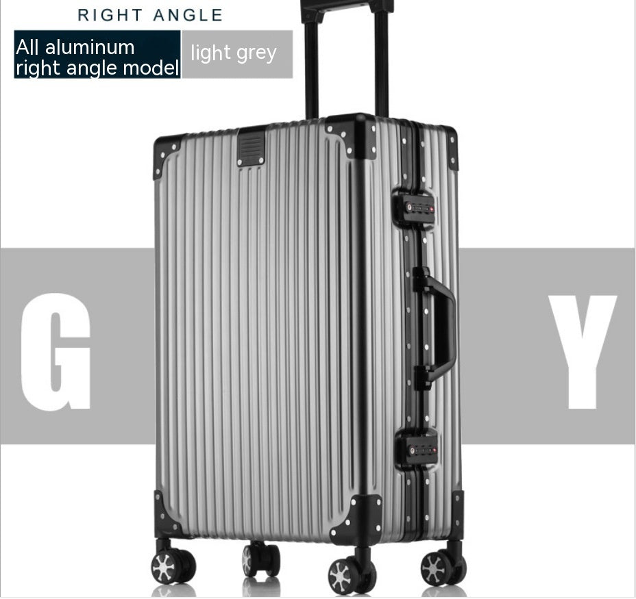 Light gray suitcase with black accents on a white background